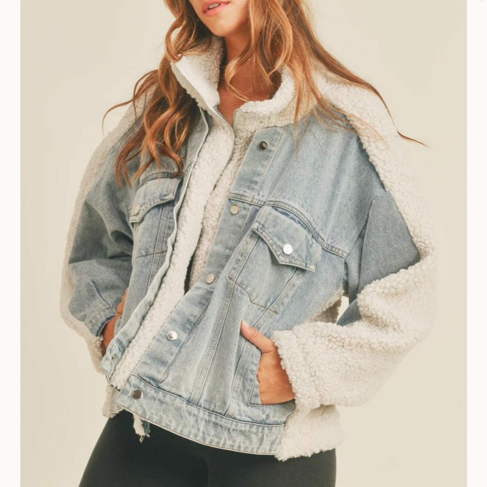 Blue B oversized sherpa and denim jacket, Size M/L